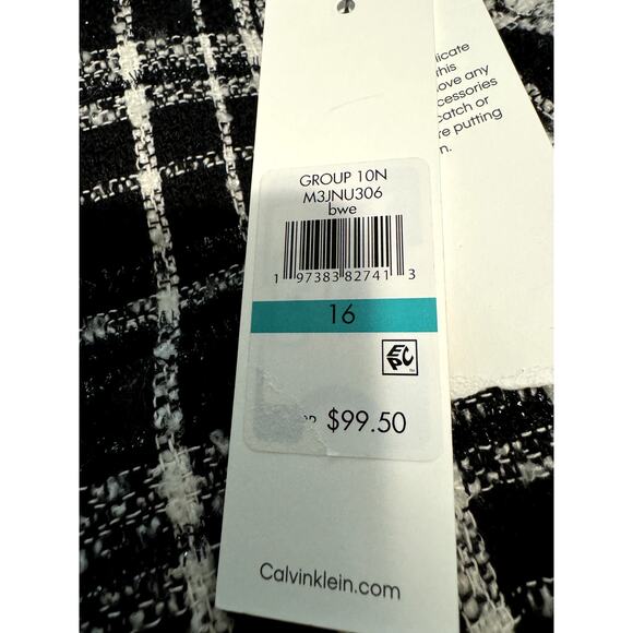 Calvin Klein Women's Plaid Tweed Woven Zipper A-Line Skirt Black White Metallic - Picture 7 of 7